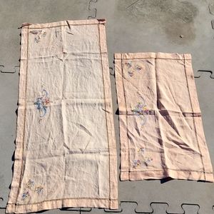 3/$25 Vintage Set of Peach Color Hand Embroidered Antique Linens